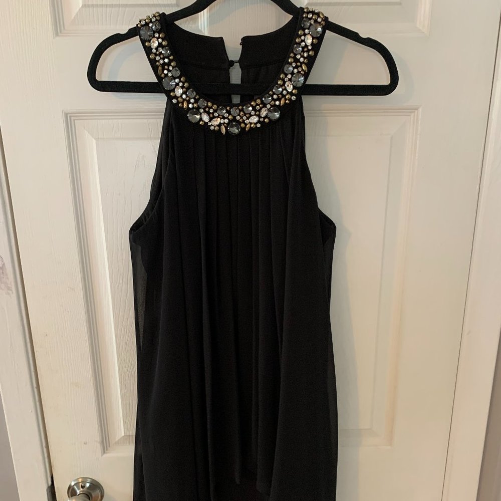 Black Vince Camuto Halter Cocktail Dress with Embellished Neckline, Size 12